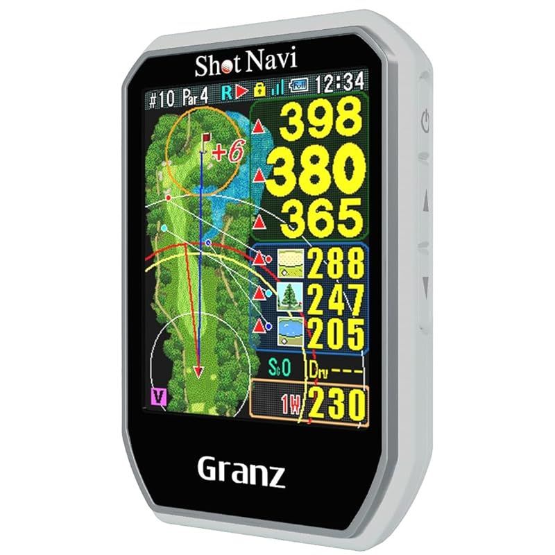 Shot Navi ショットナビ Granz WH ゴルフGPS タッチパネル どでか文字 超軽量54 g 日本製 最新鋭GPSチップ搭載 みちびきL 1 S対応 競技モード 高低差 充電式 白 S