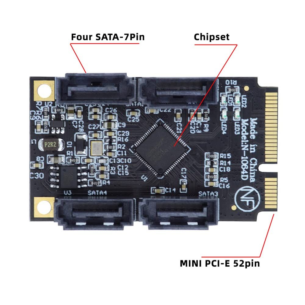 NFHK Mini PCI-E PCI Express to SATA 3.0 4ポートアダプターコンバーター 6 Gbps ハードドライブ拡張カード SSD用