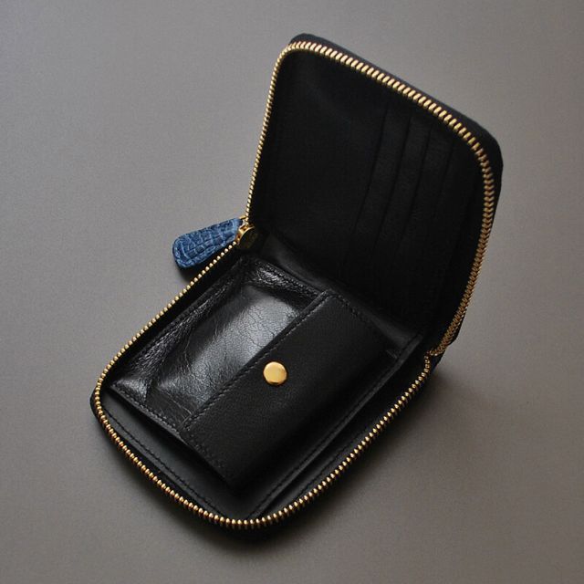 日本製 藍染 本クロコダイル財布 メンズ ミニ財布 JRA認定 ラウンド短