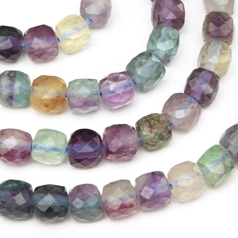 マルチカラーフローライト キューブカット 4mm［プレミアムカット］【1