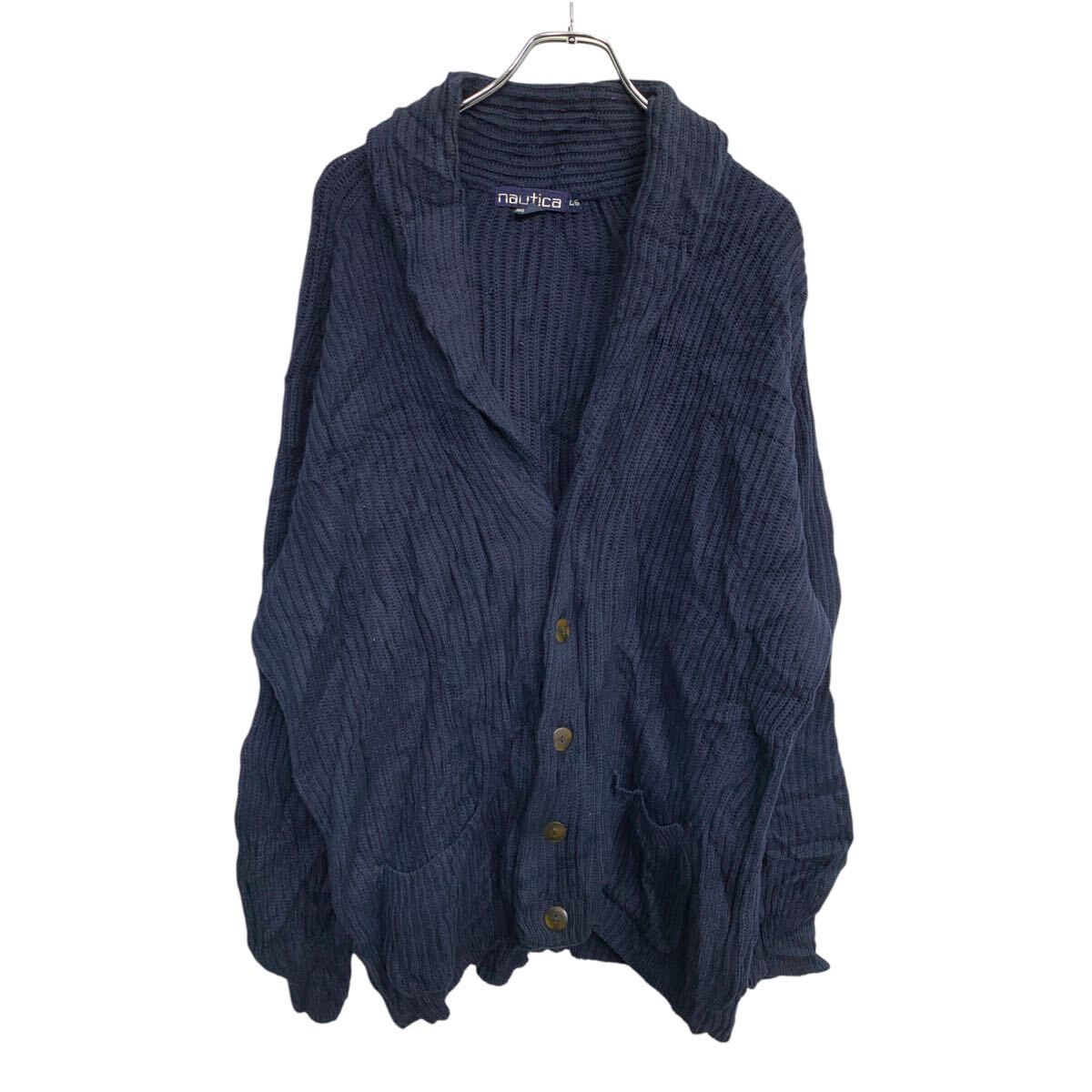 NAUTICA ニット カーディガン Lサイズ ノーティカ ネイビー コットン 古着卸 アメリカ仕入 t2411-4273