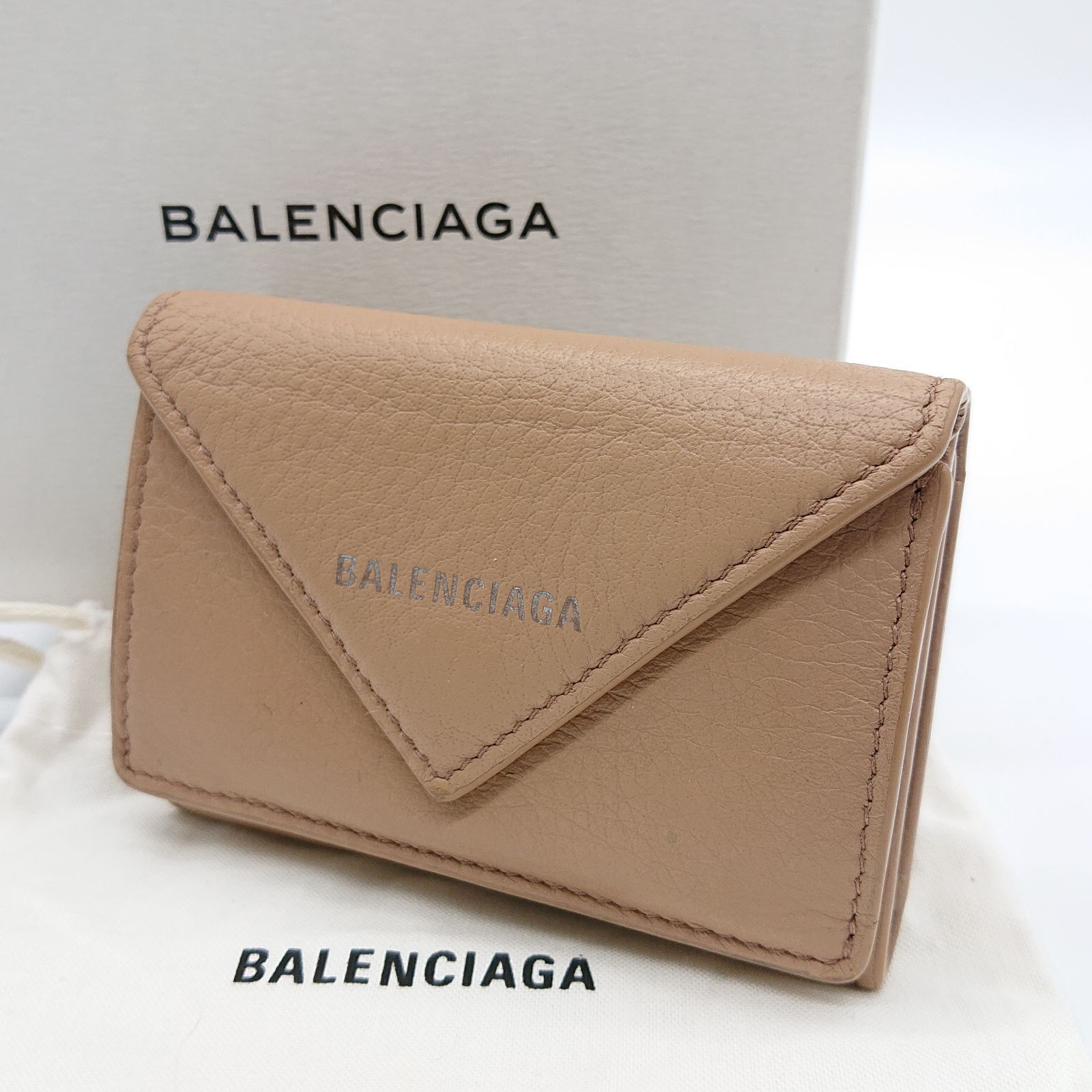 BALENCIAGA バレンシアガ レディース 三つ折財布 ペーパーミニウォレット ベージュ レザー