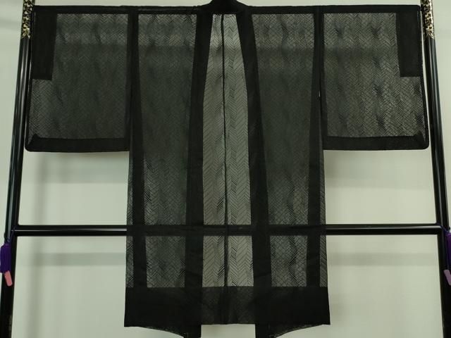 平和屋着物 上 長羽織 スリーシーズン 春夏秋 塵除け シルクオーガンジー よろけ縞紋紗 黒地 ♥ DZAA9380kh5