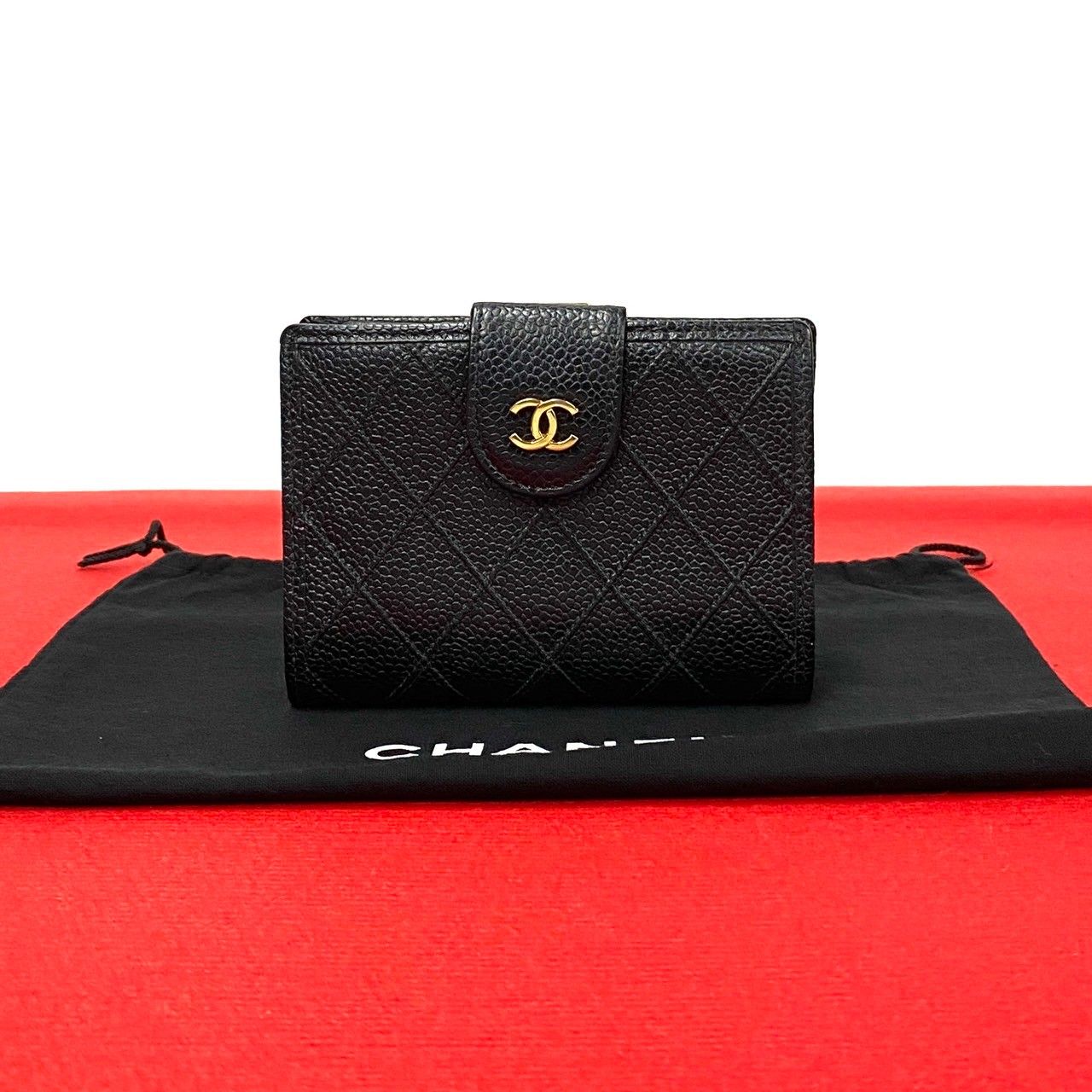 CHANEL◎シール有り 5番台 ビコローレ マットキャビアスキン がま口 黒 極 美品 シール有 5番台 CHANEL シャネル ビコローレ ココマーク