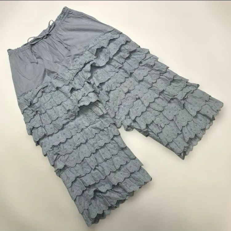 ピンクハウスくすみ水色 豪華レース段々ドロワーズ