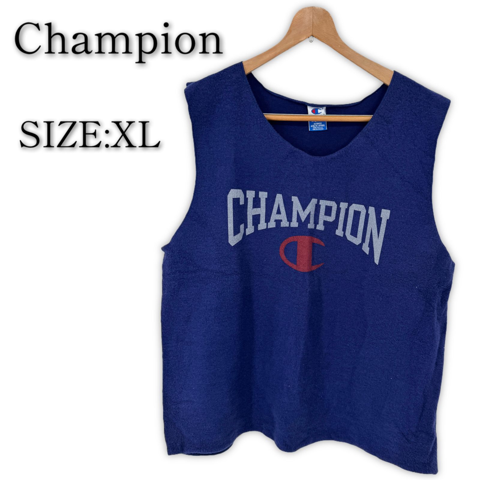 90s Champion BIG C LOGO SWEAT TANK-TOP XL ブルー チャンピオン ビッグC ロゴ スウェット タンクトップ 裏地仕様 青 メンズ 古着 大きいサイズ 大きめ ヴィンテージ ビンテージ