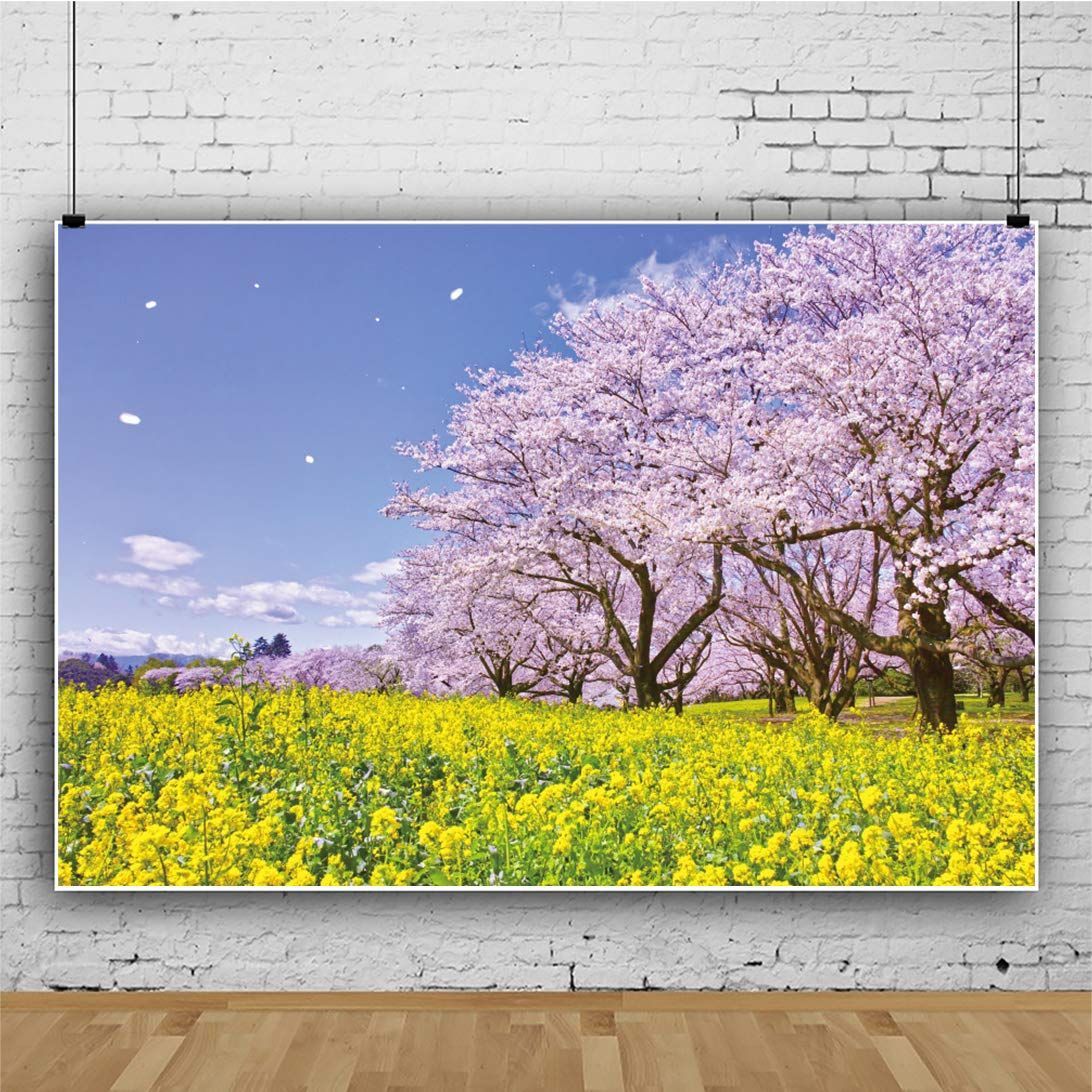 商品 撮影 布 写真撮影 1.5m 背景 日本 春景色 x 青空 菜の花 桜 2.1m 和風 撮影用道具 生放送 背景布 写真撮影用背景布 飾り 背景紙 写真撮影用 背景 布背景 装飾 Qinunipoto 小道具 ビニール