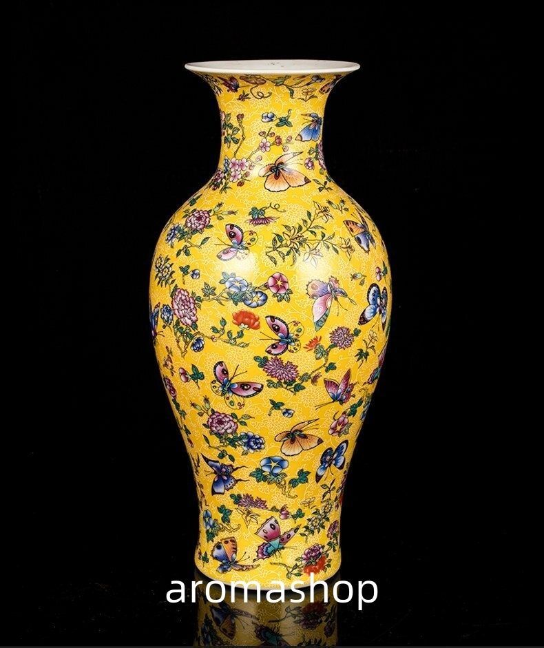 景徳鎮 花瓶 琺瑯彩 インテリア 蝶々柄 粉彩 磁器 置物 装飾