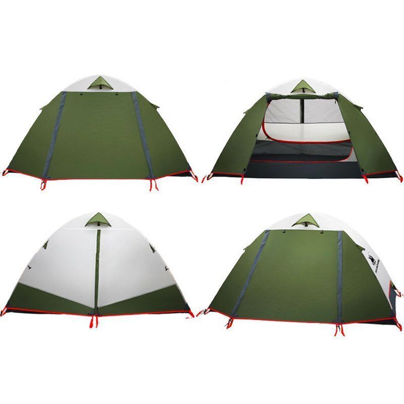 テント 2人用 ソロテント 軽量 4シーズン 二重層耐水圧2000MM 防水 登山テント 防雨 防風 防寒 キャンプ アウトドア 簡単設営 グリーン