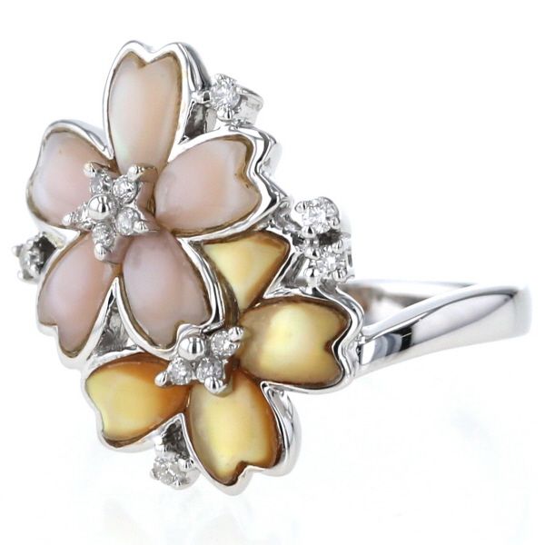 K18WG 見当たら シェル リング 0.18ダイヤ入り 