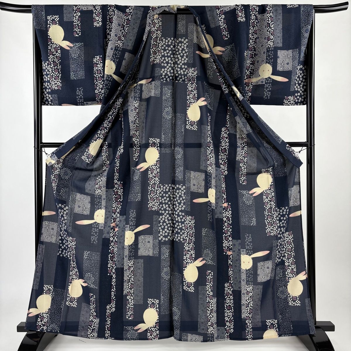 小紋 身丈163.5cm 裄丈67cm M 単衣 洗える着物 花 桜 薄小豆