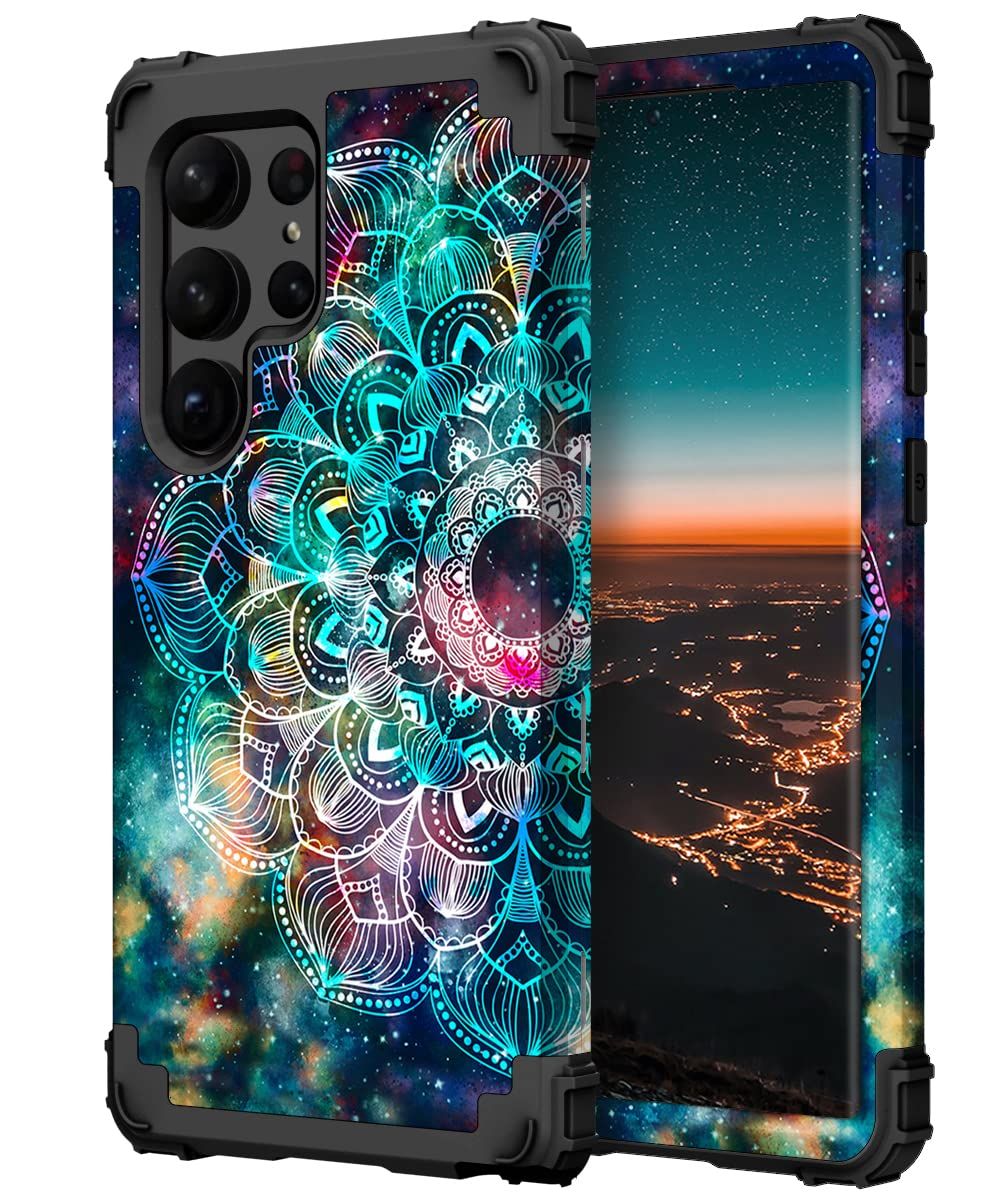 Hocase Galaxy S23 Ultra用ケース 耐衝撃 高耐久 ハードプラスチック+ソフトシリコンラバーバンパー ハイブリッド デュアルレイヤー 保護ケース Samsung Galaxy S22 Ultra 5G (6.8イ [ギャラクシーの曼荼羅