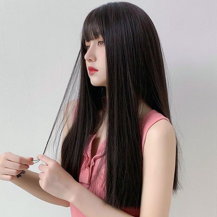 人毛100% 医療用 ロングストレート フルウイッグ 人工肌 黒 ブラック