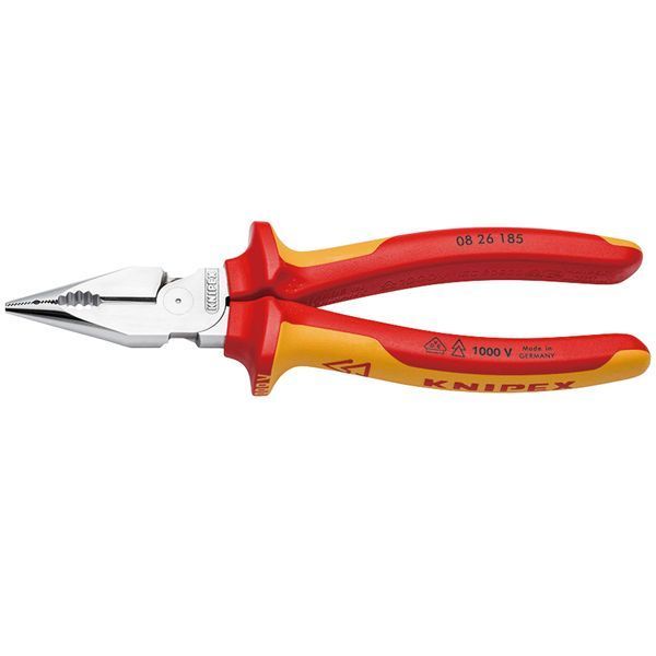 KNIPEX クニペックス 1000V絶縁ニードルノーズペンチ サイズ185×85×30mm パック入 0826-185SB