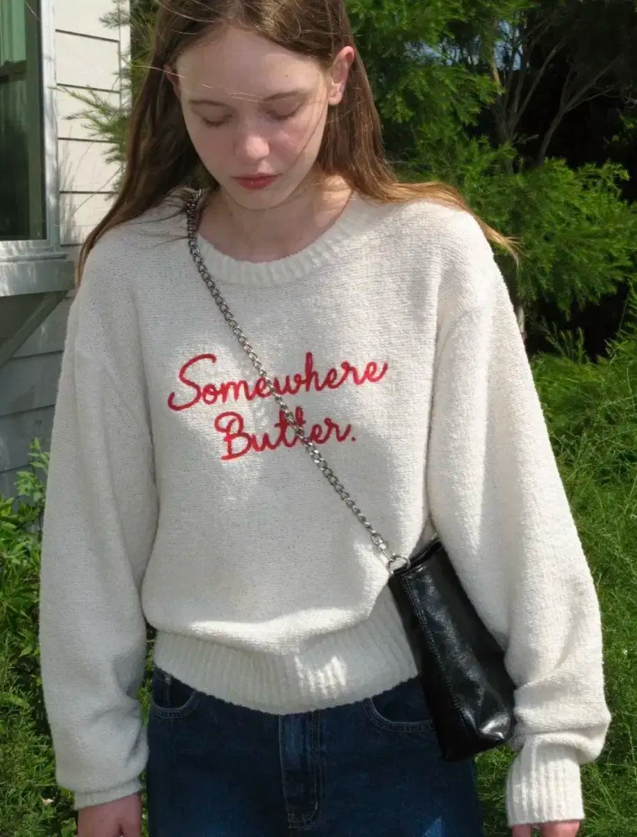 サムウェアバター 刺繍 ニット クリーム