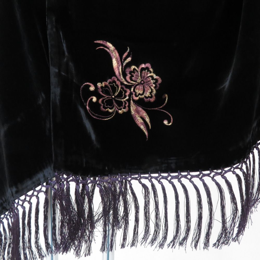 ショール ベルベットショール 黒x紫 刺繍入り 長さ170cm - メルカリ