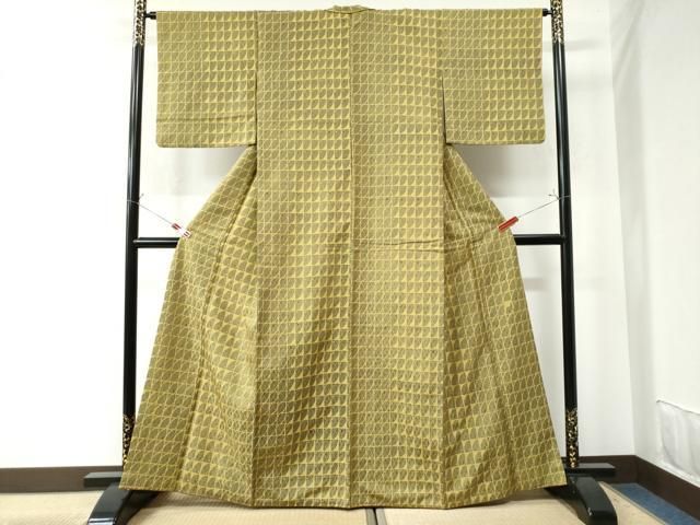 平和屋着物●染色作家　草野一騎　小紋　葡萄蔦の葉文　金彩　正絹　逸品　AAAZ6838ph 平和屋着物○染色作家 草野一騎 小紋 葡萄蔦の葉文 金彩 正絹