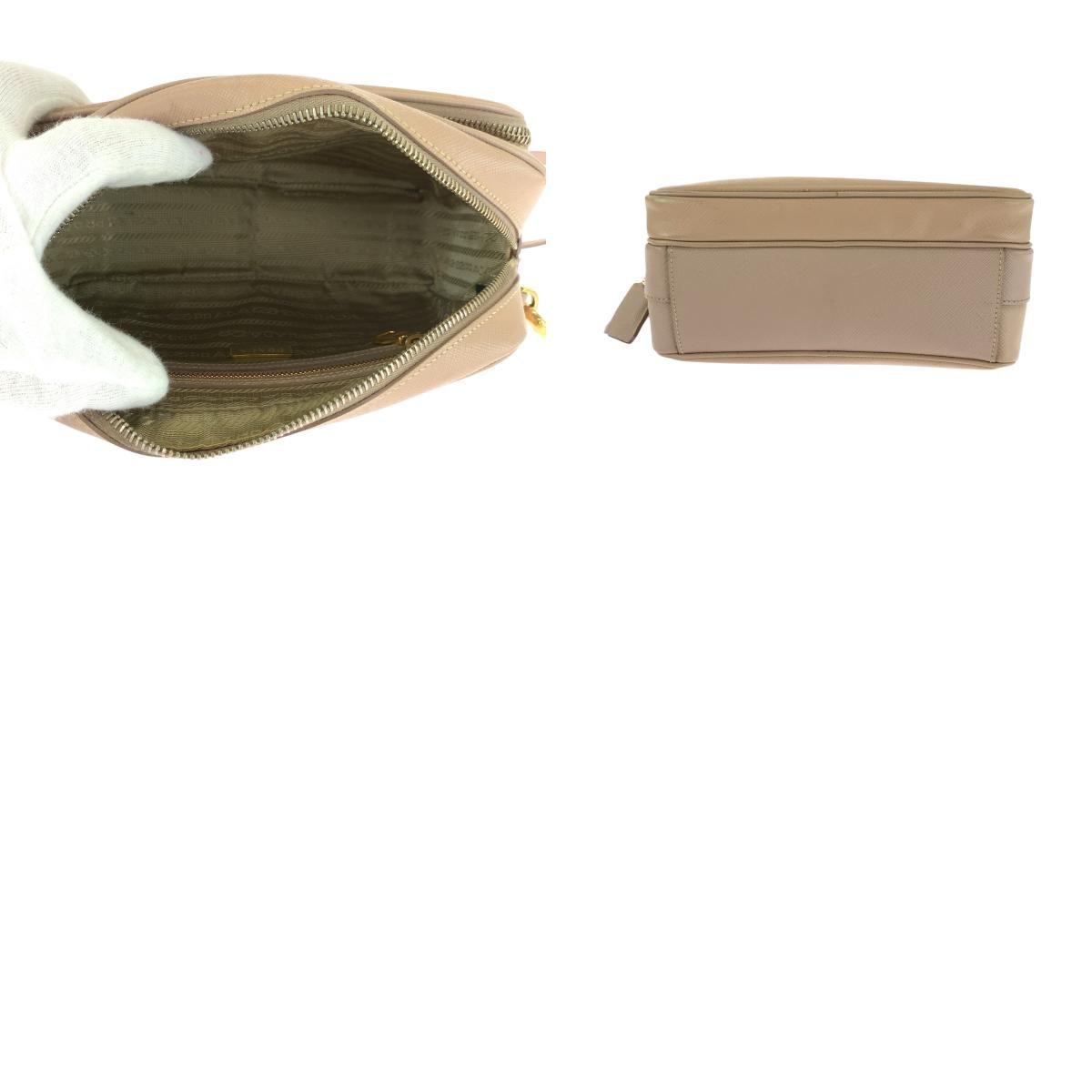 美品 PRADA プラダ サフィアーノ 三角ロゴプレート ピンクベージュ  