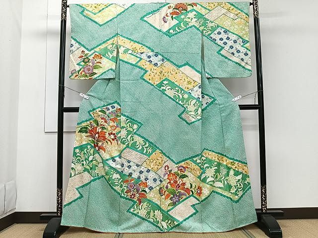 正絹 友禅 訪問着 金彩 暈し染め 風景草花文 身丈157 平和屋着物