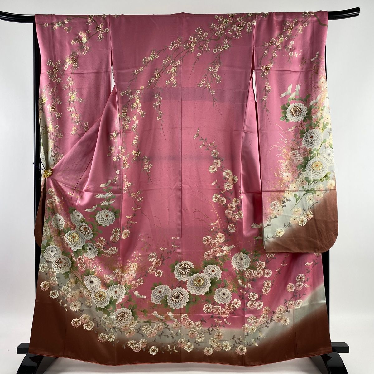 振袖 美品 名品 鈴乃屋 菊 桜 金彩 染分け ピンク 袷 身丈162cm 裄丈