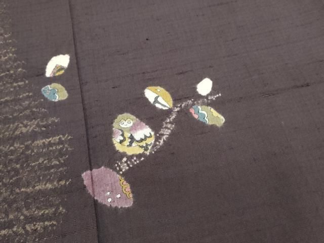 平和屋着物○十日町 名門青柳謹製 赤城紬 訪問着 絞り 休み鳥 枝葉文  