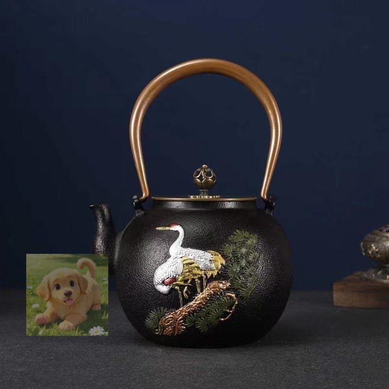 提梁鉄瓶 老鉄瓶 鋳鉄製鉄瓶 やかんを沸かす お茶の道具 手作り コーティングなし ティーポット 1.4L