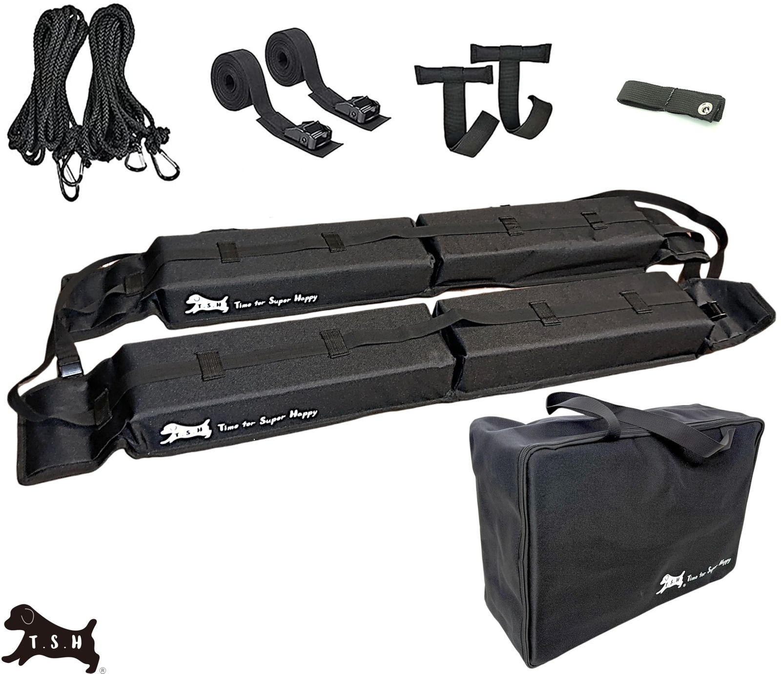 T.S.H 車用ルーフトップソフトキャリア 60kg レール不要 工具不要 全車種対応 簡単取り付け ルーフ ラック サーフボード カヤック カヌー スノーボード スキー 車載 車 カーラック カーキャリア 荷物 積載物