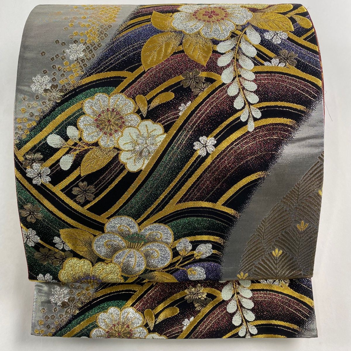 金糸刺繍 袋帯 専用箱付き 金糸 銀糸 刺繍 袋帯 正絹 松（袋帯 松に花模様 グラデーション