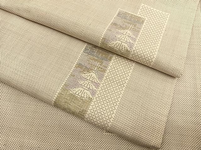 平和屋着物○本場大島紬 白大島 9マルキ 短冊風景文 正絹 逸品  