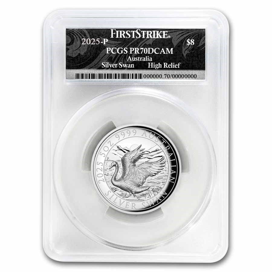 保証書 スラブ ケース付き オーストラリア 白鳥 ハクチョウ スワン 純銀 5オンス ハイリリーフ PCGS PR70 プルーフ 銀貨