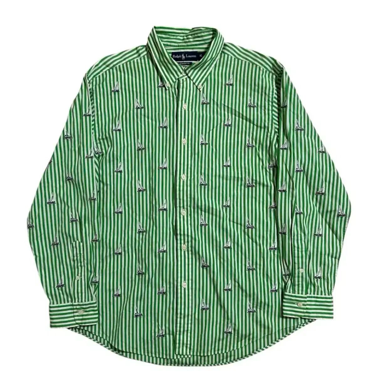 【美品 現行】ポロラルフローレン リネン100% 長袖 シャツ ストライプ 緑 美品*ラルフローレン リネン100% ストライプ柄 シャツ グリーン 白