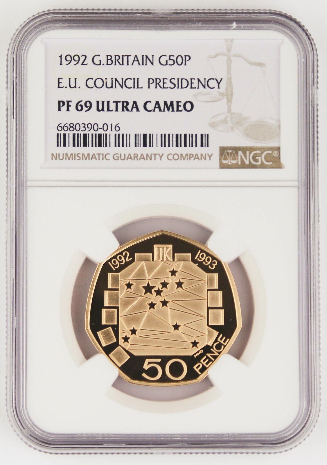 Great Britain 1992 E.U. Council Presidency 1|2 Oz 22K G Proof Coin NGC PF69