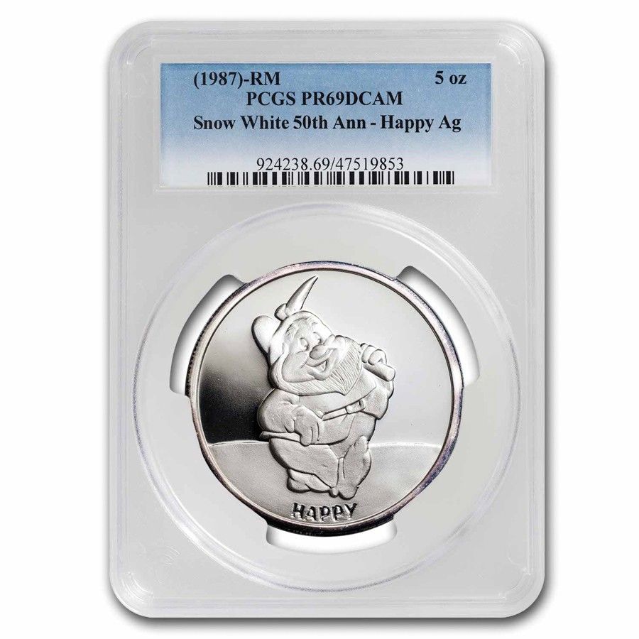 5 oz Silver - Disneys Snow White 50th Anniv Happy PR-69 PCGS