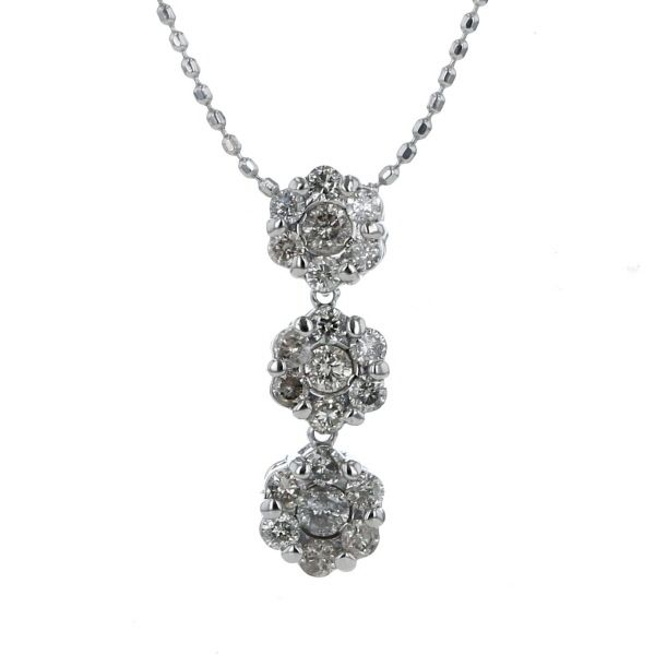 K14WG ホワイトゴールド ネックレス ダイヤモンド 0.50ct 3連 花 
