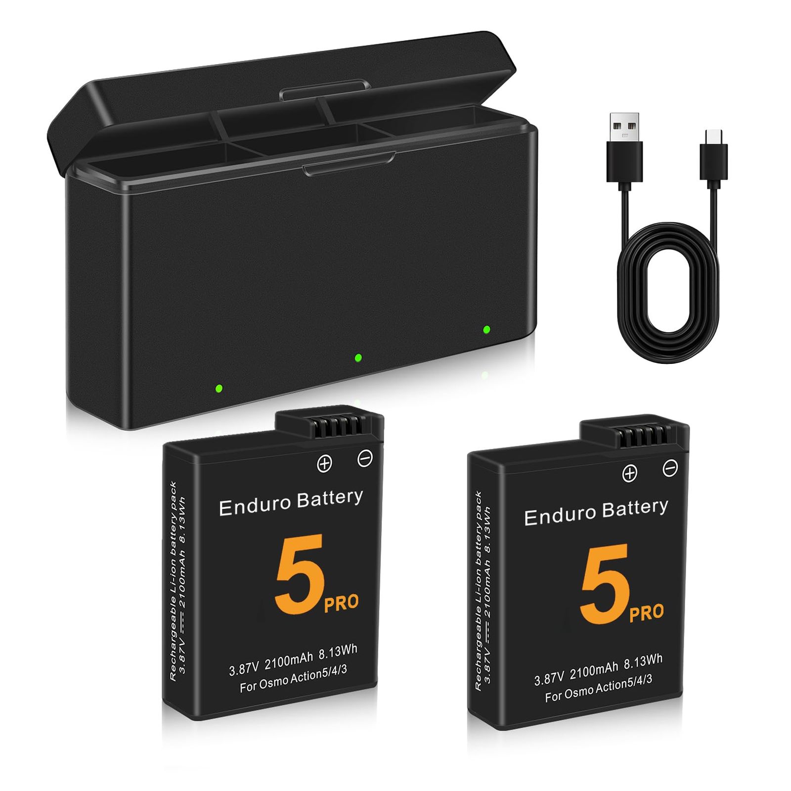 未来 PoweLyt DJI Osmo 360|Action 5 Pro|4|3 バッテリー充電器キット 2個2100mAh Osmo Action 5 Pro バッテリーと3チャンネル急速充電器ハブ DJI Osmo 360|Action 5 Pro|Acti…