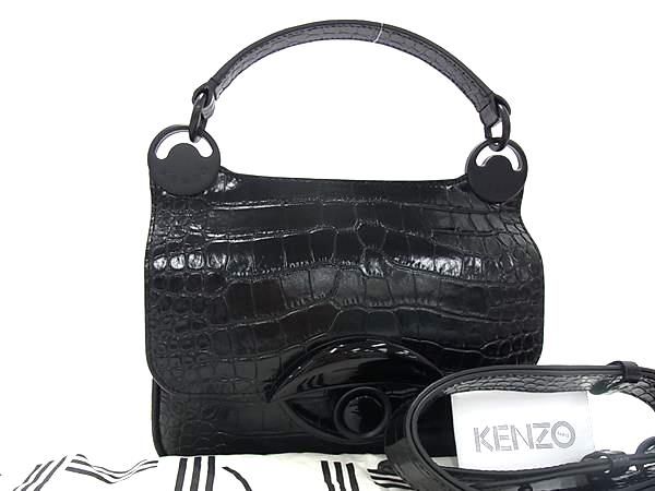 ■新品同様■ KENZO ケンゾー タリ クロコダイル型押しレザー 2WAY ショルダー ハンドバッグ レディース ブラック系 FI9262 □新品同様□ KENZO ケンゾー タリ クロコダイル型押しレザー 2WAY