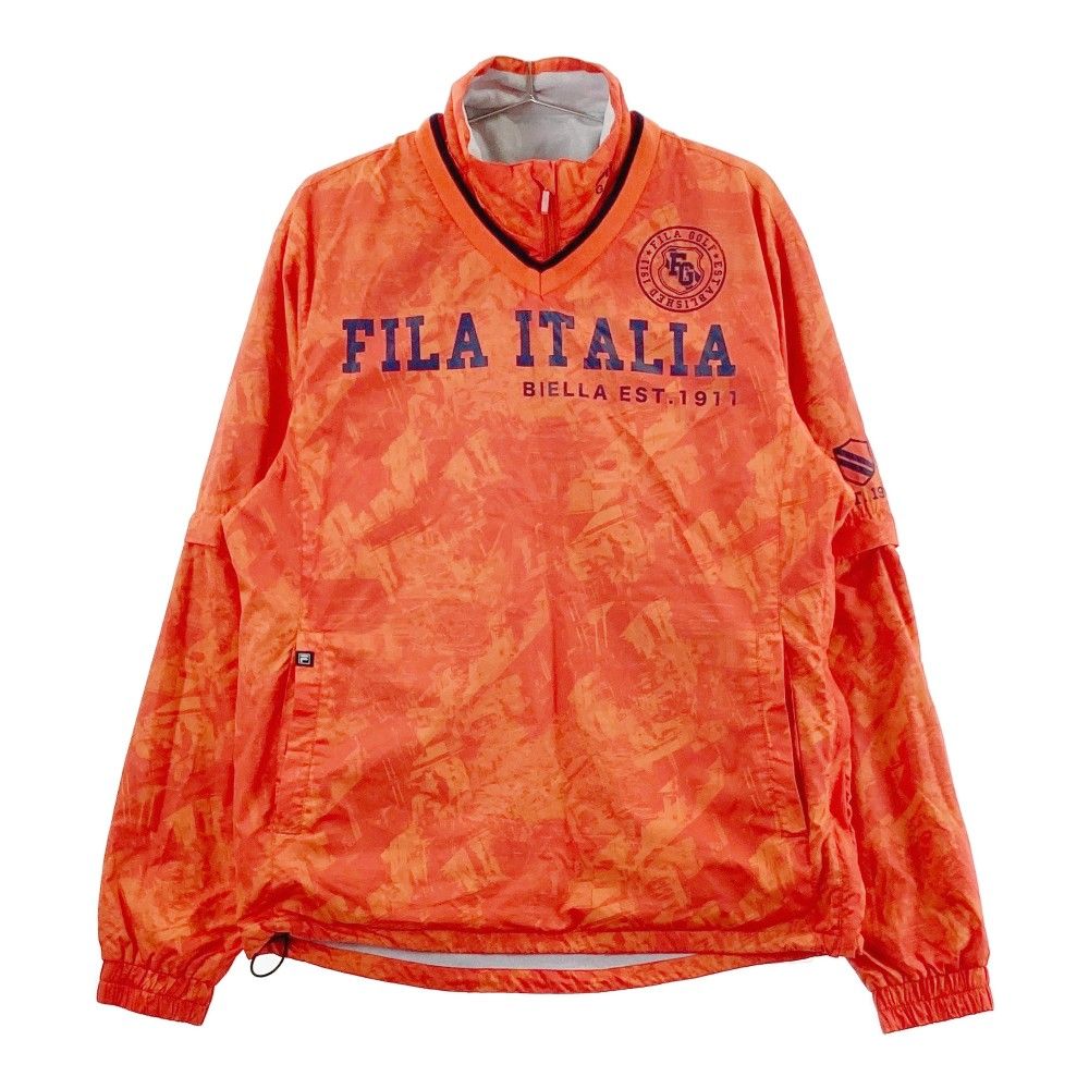 サイズ：L FILA GOLF フィラゴルフ  裏起毛 ネック付 2way ブルゾン ジャケット 総柄 オレンジ系 [240101433925] ゴルフウェア メンズ ストスト サイズ：L FILA GOLF フィラゴルフ 裏起毛 ネック付 2way