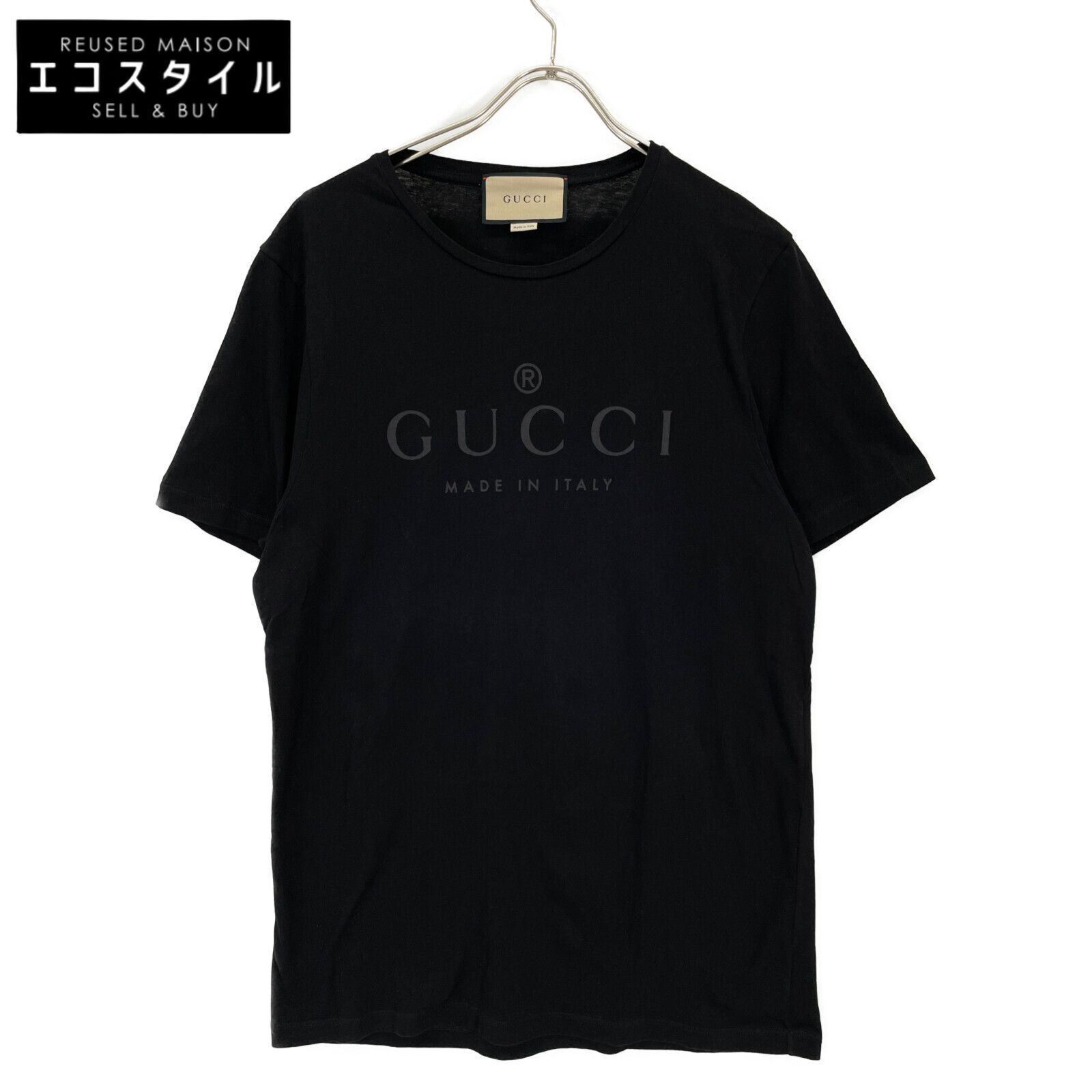 GUCCI グッチ 441685 ﾌﾞﾗｯｸ ﾛｺﾞ ｸﾙｰﾈｯｸTｼｬﾂ XL-販売 免許