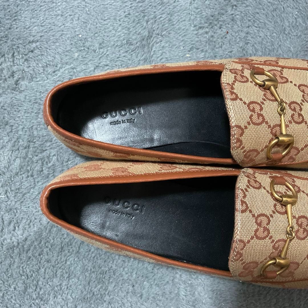 グッチ GUCCI ローファー モカシン ホースビット GG キャンバス レザー