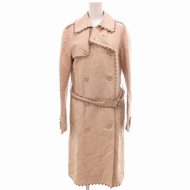 キャシャレル cacharel トレンチコート ダブル 麻 リネン ベルト付き  