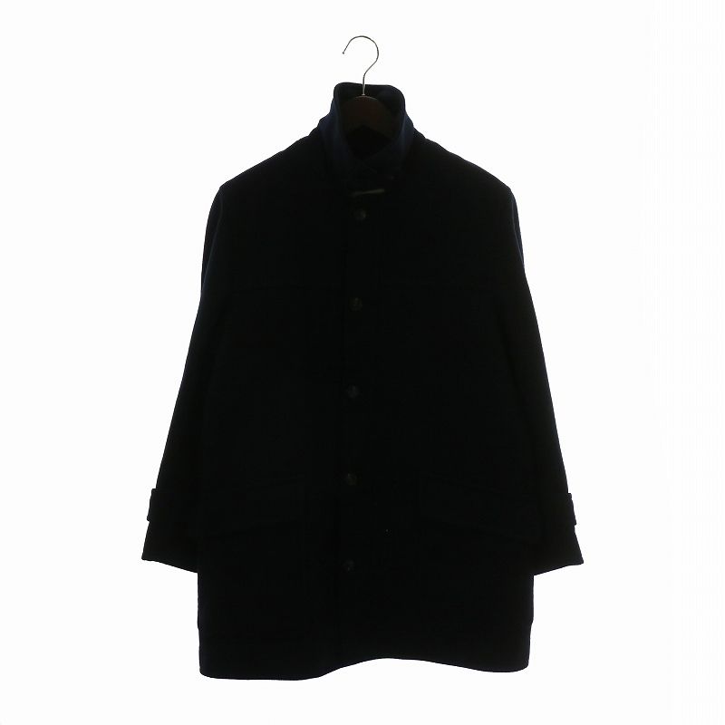 アクアスキュータム AQUASCUTUM ステン コート アウター 毛 ウール ミドル 裏地チェック柄 M 紺 ネイビー |XZ GY19