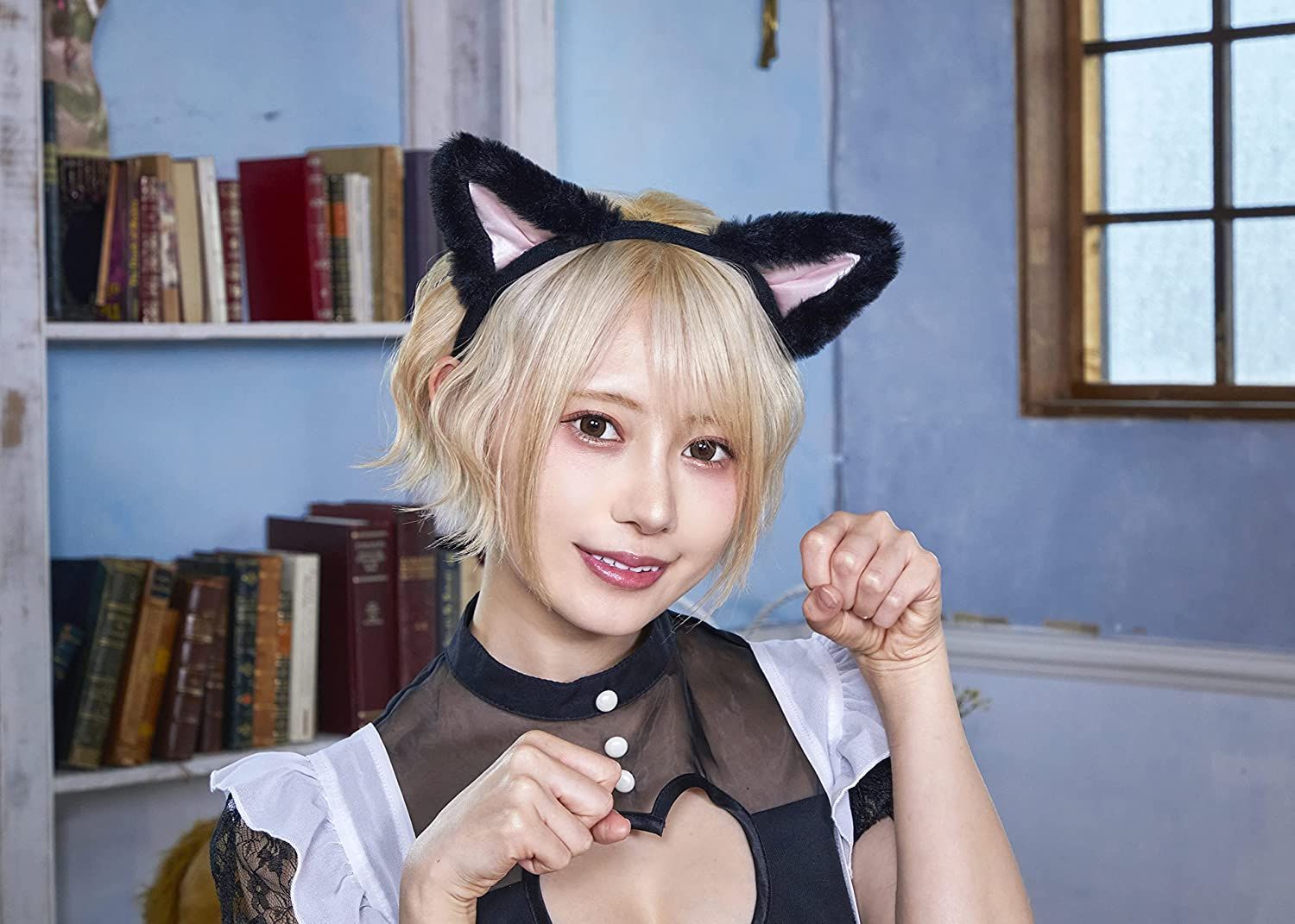 Party City コスプレ 猫耳カチューシャ 立ち耳 ユニセックス 黒×ピン