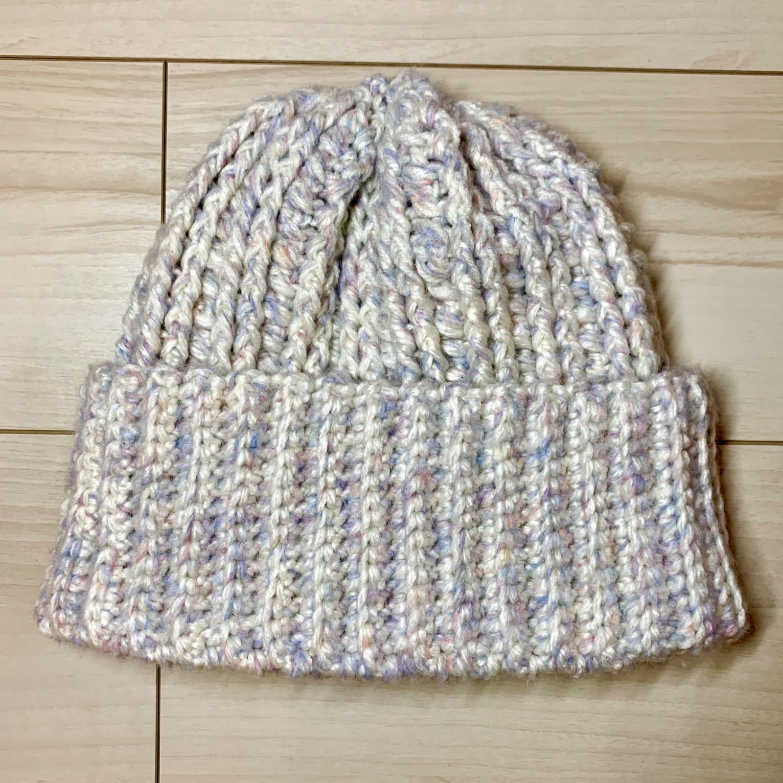 ニット帽 ハンドメイド 手編み ウール混 模様編み - メルカリ