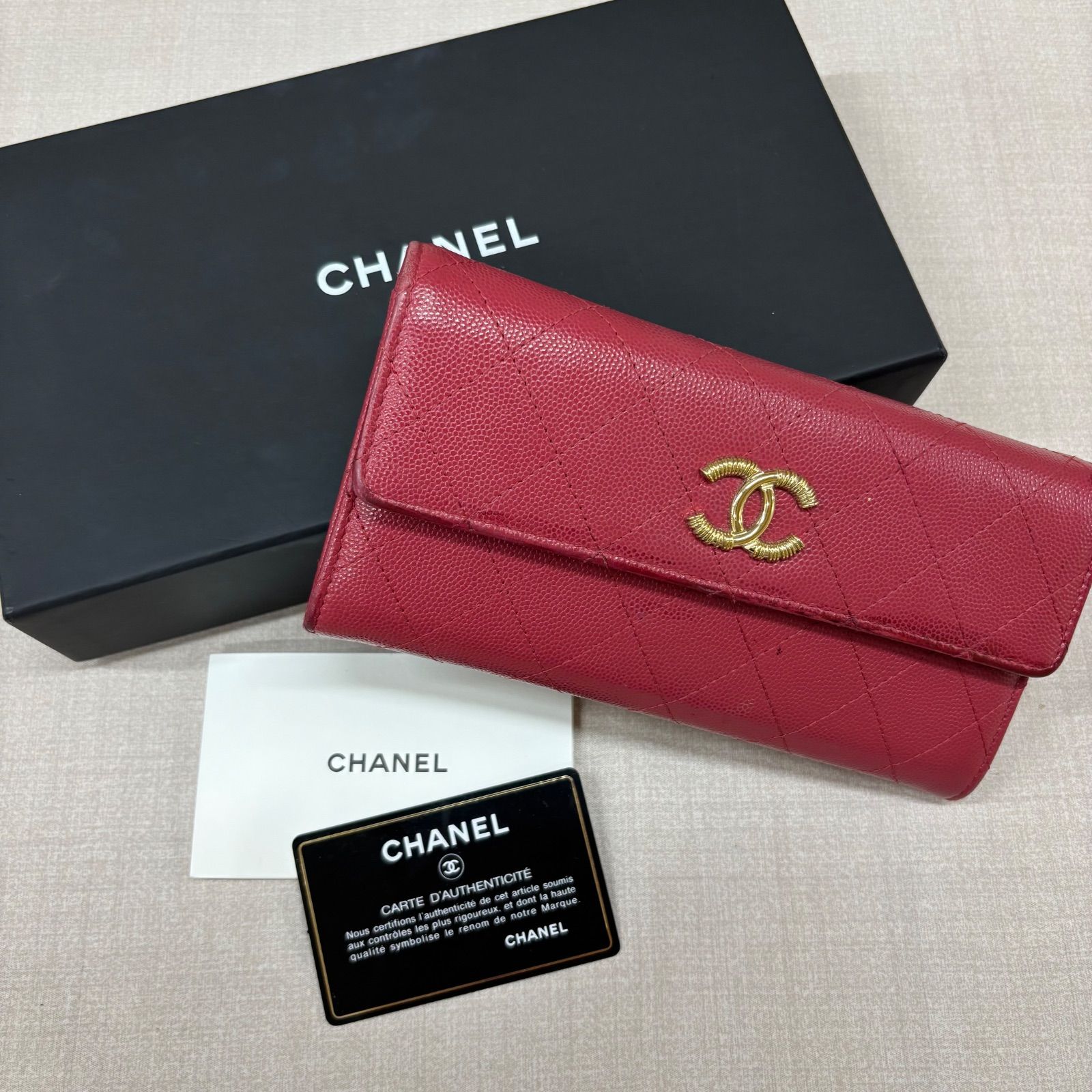 ◎CHANEL シャネル キャビアスキン マトラッセ 長財布 ココマーク 