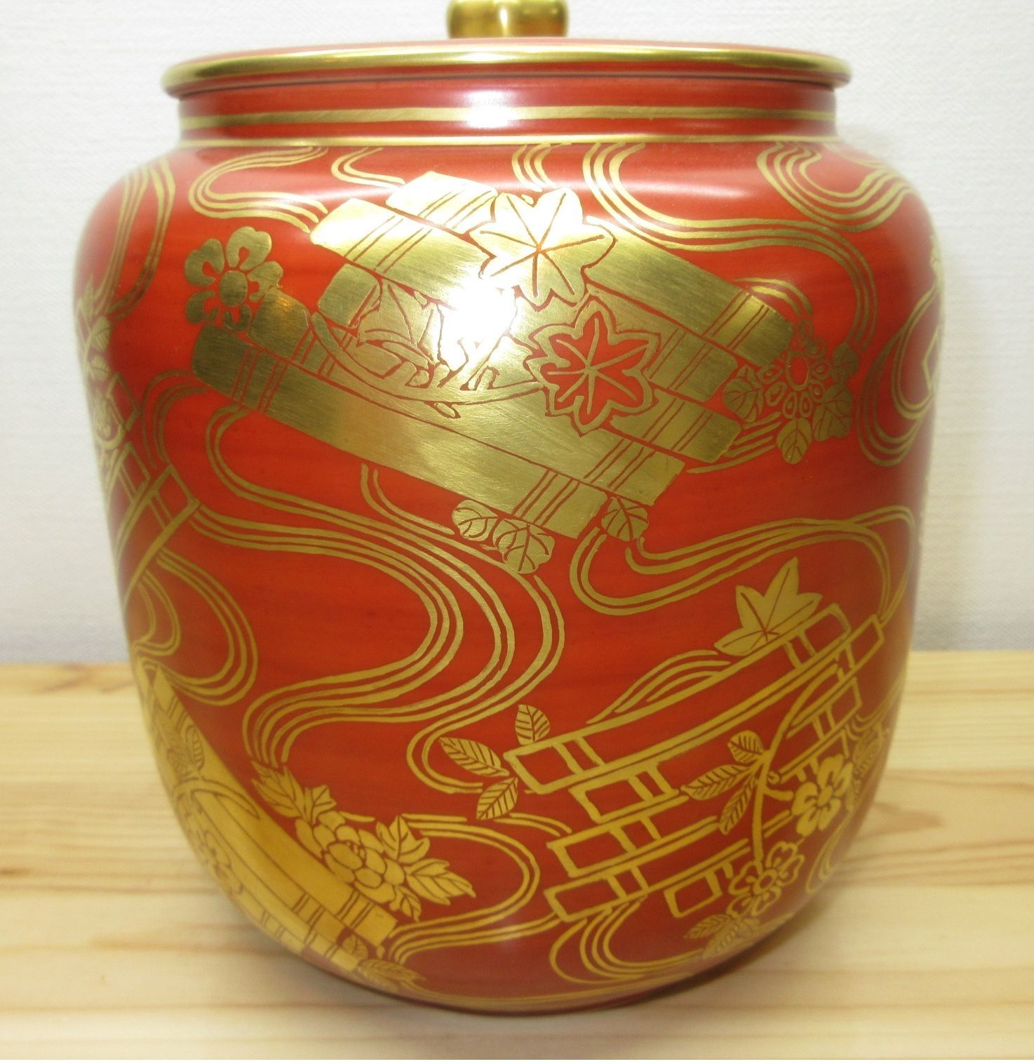 逢絢亭】茶道具 水指 京焼 染付 赤絵 竹文 平安祥堂 共箱入り P324