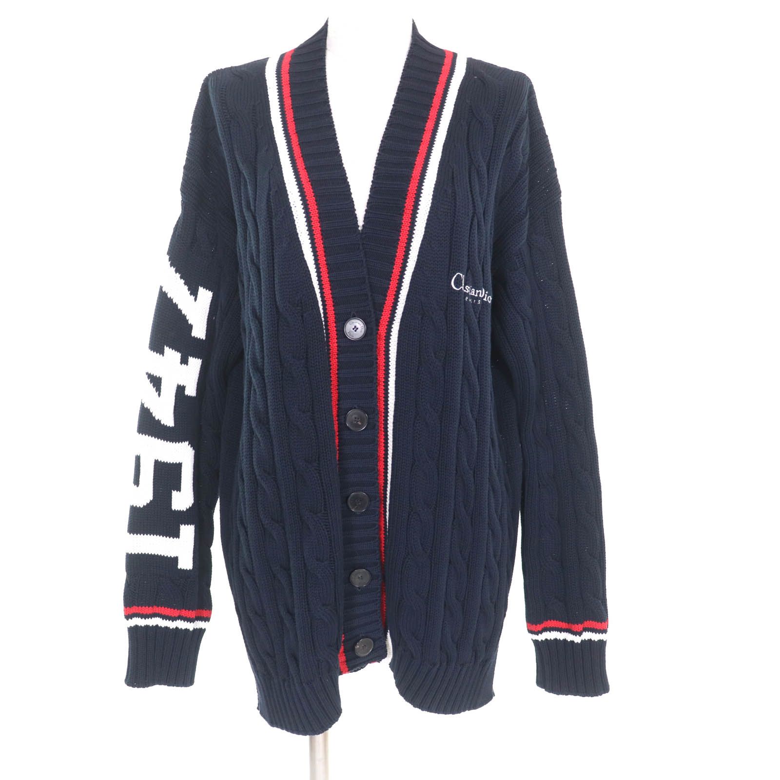 Christian Dior クリスチャンディオール 524G53A7051 Dior Vibe コットン100％ オーバーサイズ ロゴ刺繍入り Vネック カーディガン ネイビー 40 イタリア製 レディース 定価370 000円