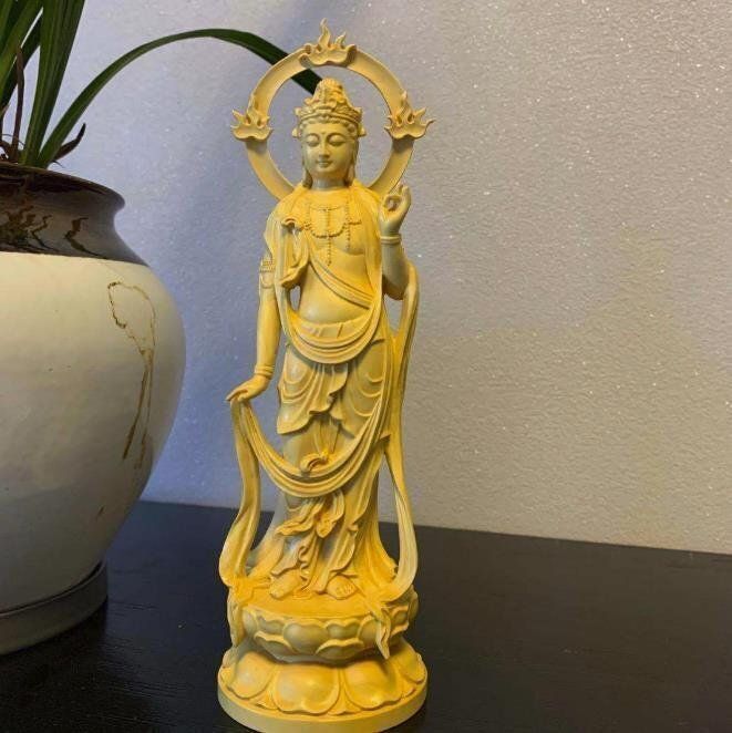 国内稀少☆極上木彫 仏教美術 精密手彫り仏像 大勢至菩薩像 極上