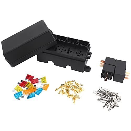 Dovhmoh 12ウェイブレードヒューズホルダーボックス スペードターミナルとヒューズ付き 4ピース 4ピン12V 80A リレー 車のトラックのトレーラーおよびボート用
