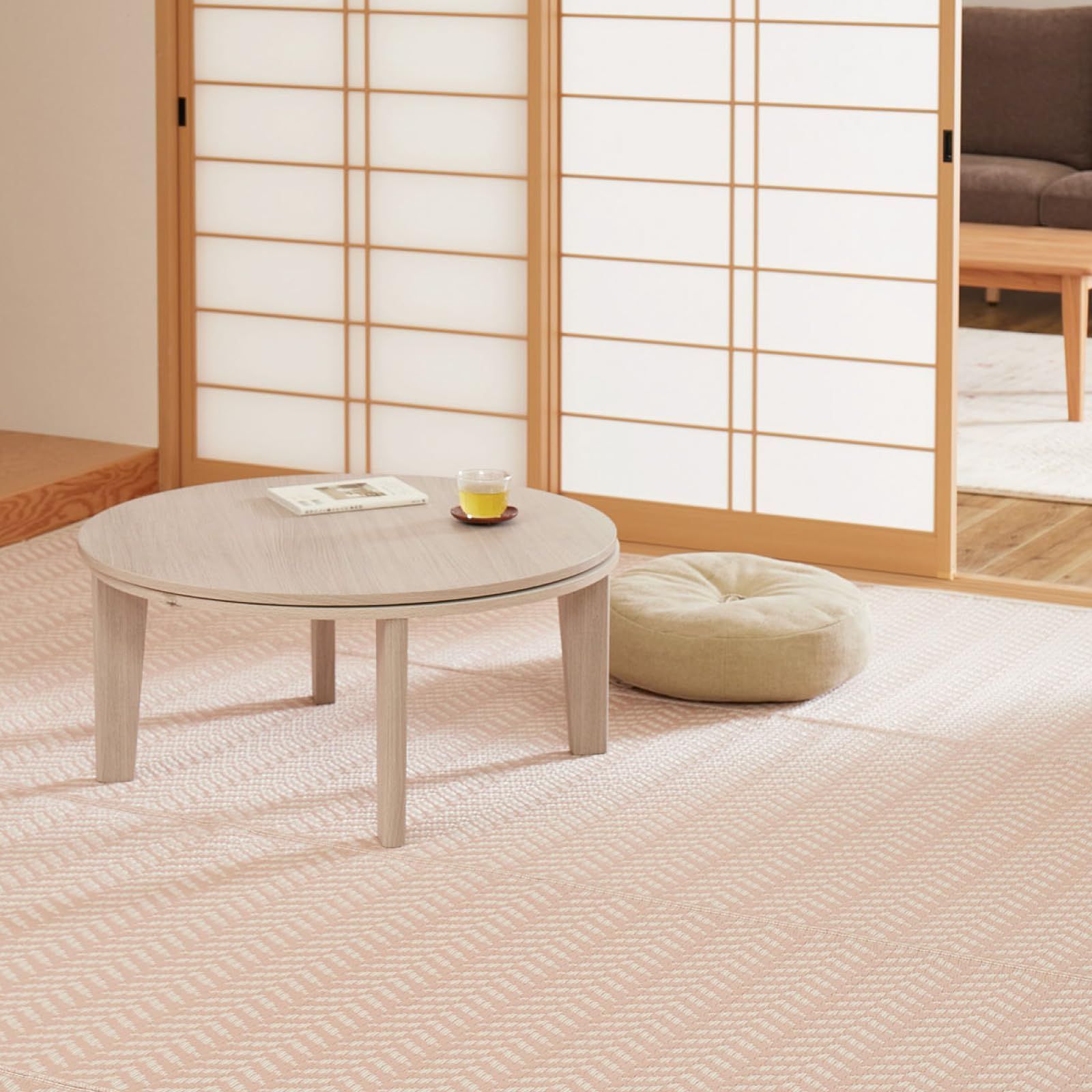 ラグ 花ござ パスラッシュ 約174X261cm 子供部屋 江戸間3畳 ペット ピンク い草風カーペット 保護 洗える パステル 萩原
