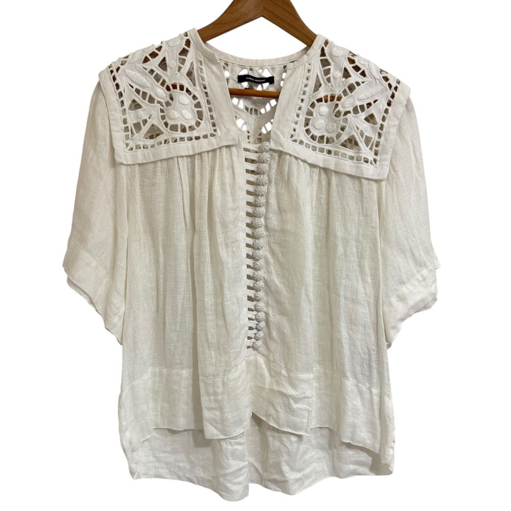ISABEL MARANT イザベルマラン リネン100％ 七分袖 デザインブラウス 38 ホワイト レディース 古着